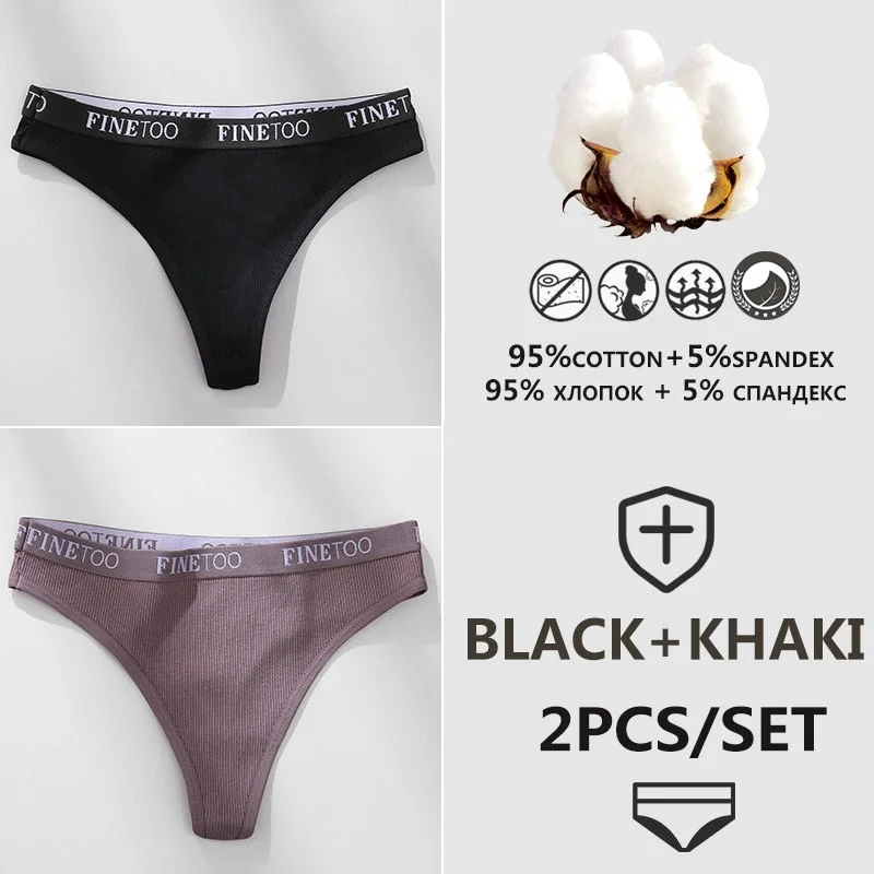 FINETOO 1/2PCS G-string Women Cotton Thongs M-XL Design Letter Femme Underwear Sexy Panties Underpants Thong Pantys Lingerie