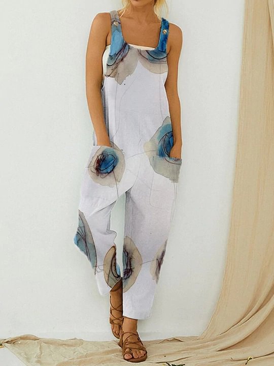 Vintage Abstract Print Ladies Suspender Jumpsuit