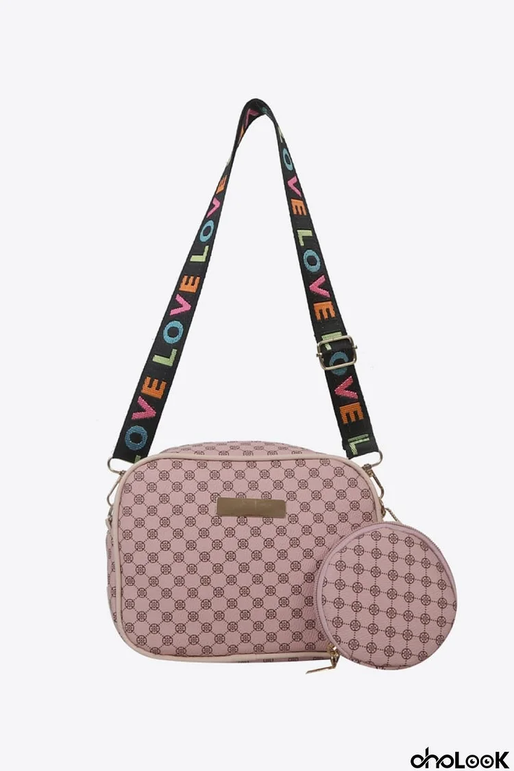 Printed Slogan Strap Shoulder Bag