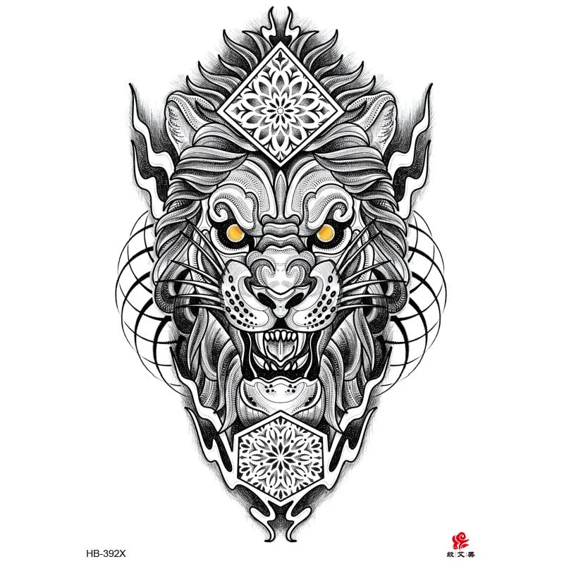 Lion Tiger Cool Temporary Tattoo Sticker Fashion Wolf Waterproof Animal Body Art Arm Tatto Fake Removable Tatoo for Men Women