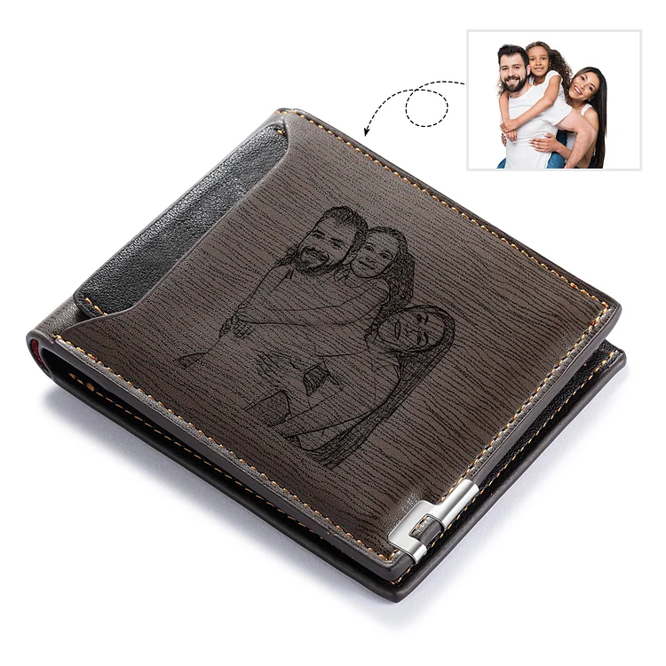 Personalized Leather Wallet Engraved Photo Short Purse Custom Folding Wallet Gifts For Him