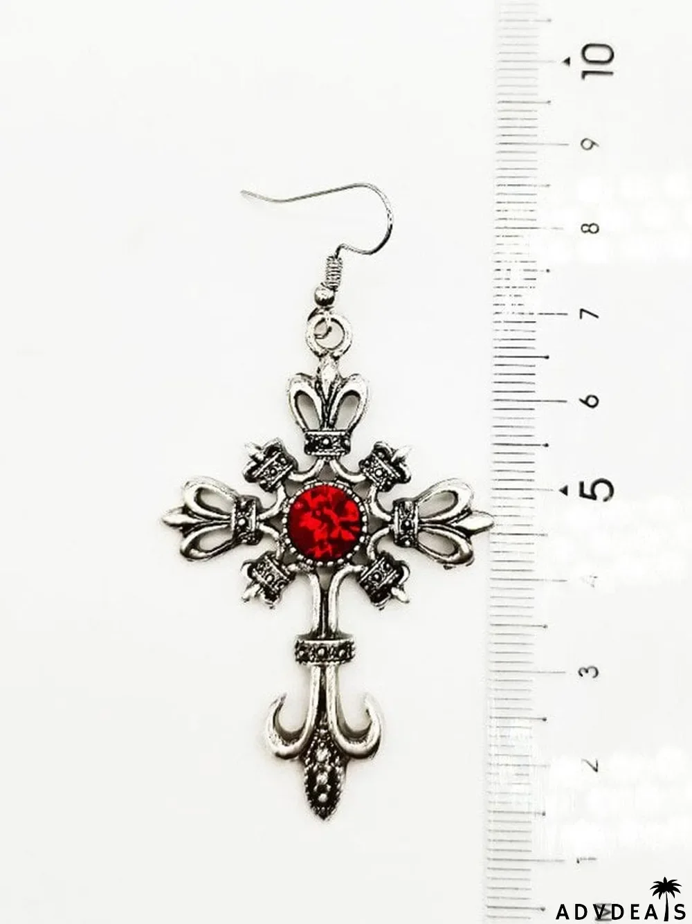 Dark Cross Red Rhinestone Earrings