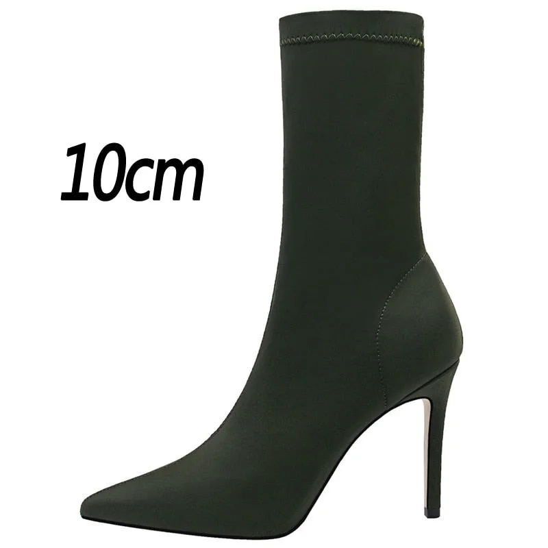BIGTREE Shoes Women Boots Fashion Ankle Boots Pointed Toe Stretch Boots Autumn Stiletto Socks Boots High Heels Ladies Shoes 2021