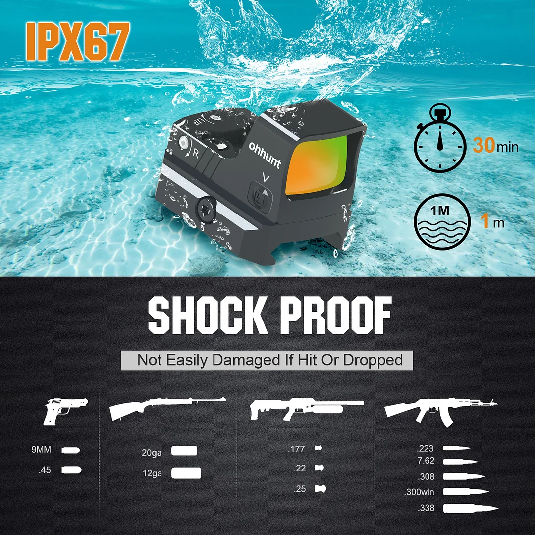ohhunt® 1X21X15mm Red Dot Sight 3 MOA Reflex Sight Pistol Red Dot Scope with 21mm Picatinny Rail Mounts 10 Brightness Settings Shake Awake IPX67 Waterproof