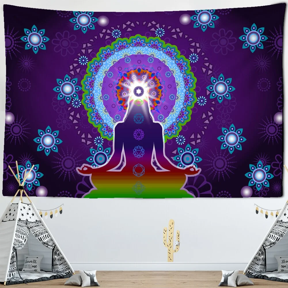 Indian Buddha Statue Meditation 7 Chakra Tapestry Mandala Wall Hanging Psychedelic Tapiz Witchcraft Wall Cloth Tapestries