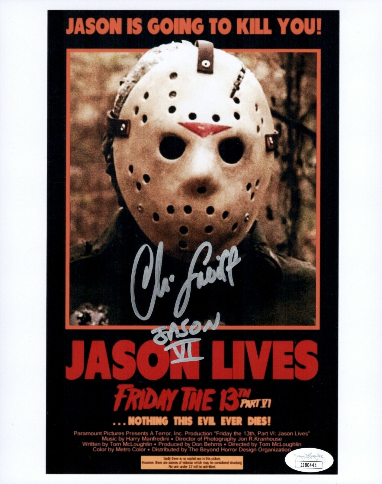 CHRISTOPHER SWIFT Signed 8x10 JASON VOORHEES Friday The 13th VI Photo Poster painting JSA COA