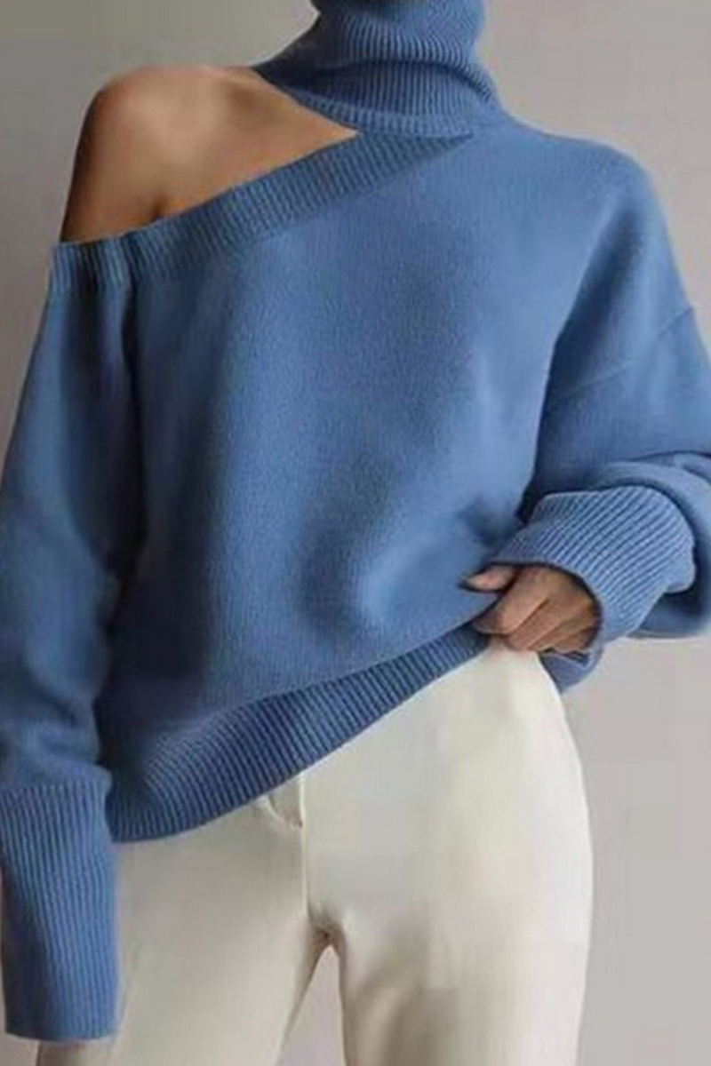 Casual Solid Hollowed Out Turtleneck Tops Sweater(3 Colors)