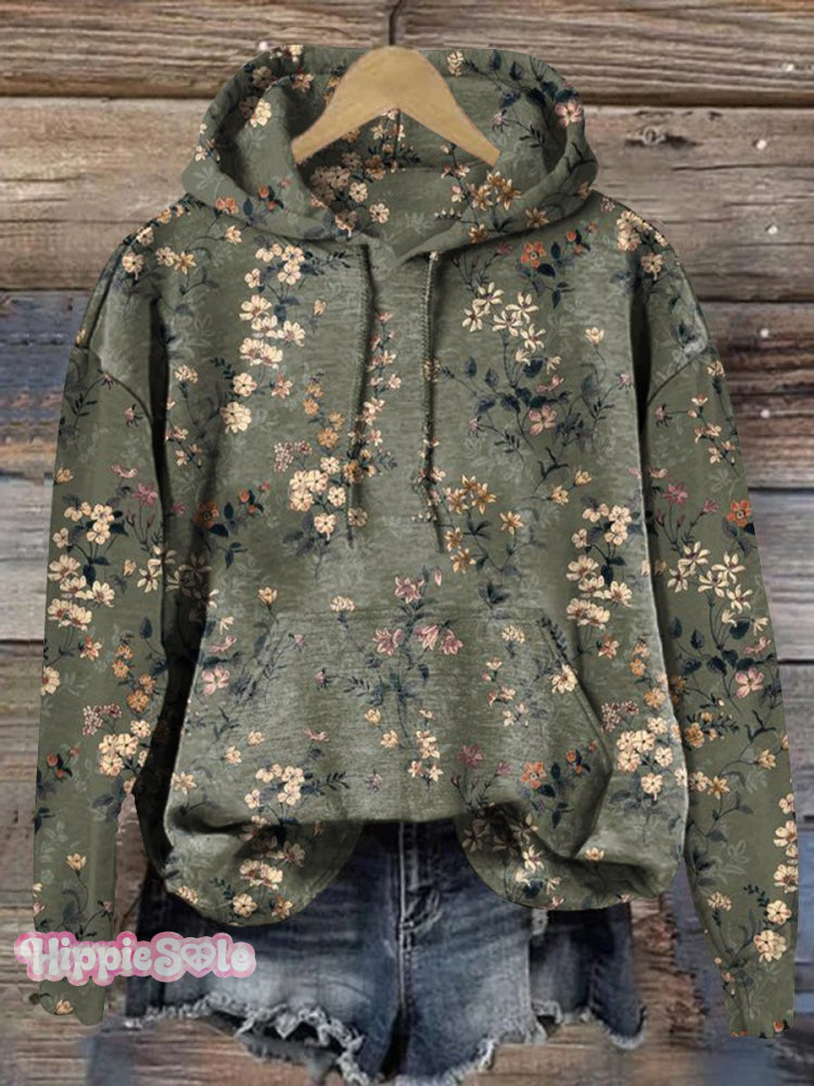 Retro Floral Pattern Casual Hoodie Sweatshirt Multicolor / S