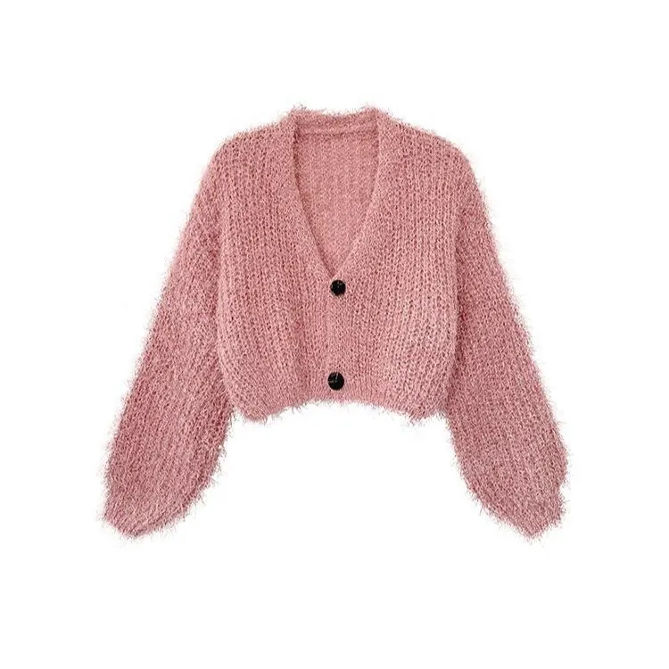 Uveng Early Autumn New V-Collar Short-Style Knitted Cardigan Women's Lazy Style Loose Fashion Foreign Style Sweater Coat