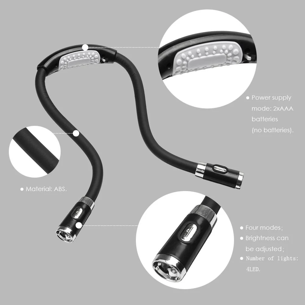LED Flexible Handsfree Hug Neck Reading Book Light Torch Flashlight (Black)