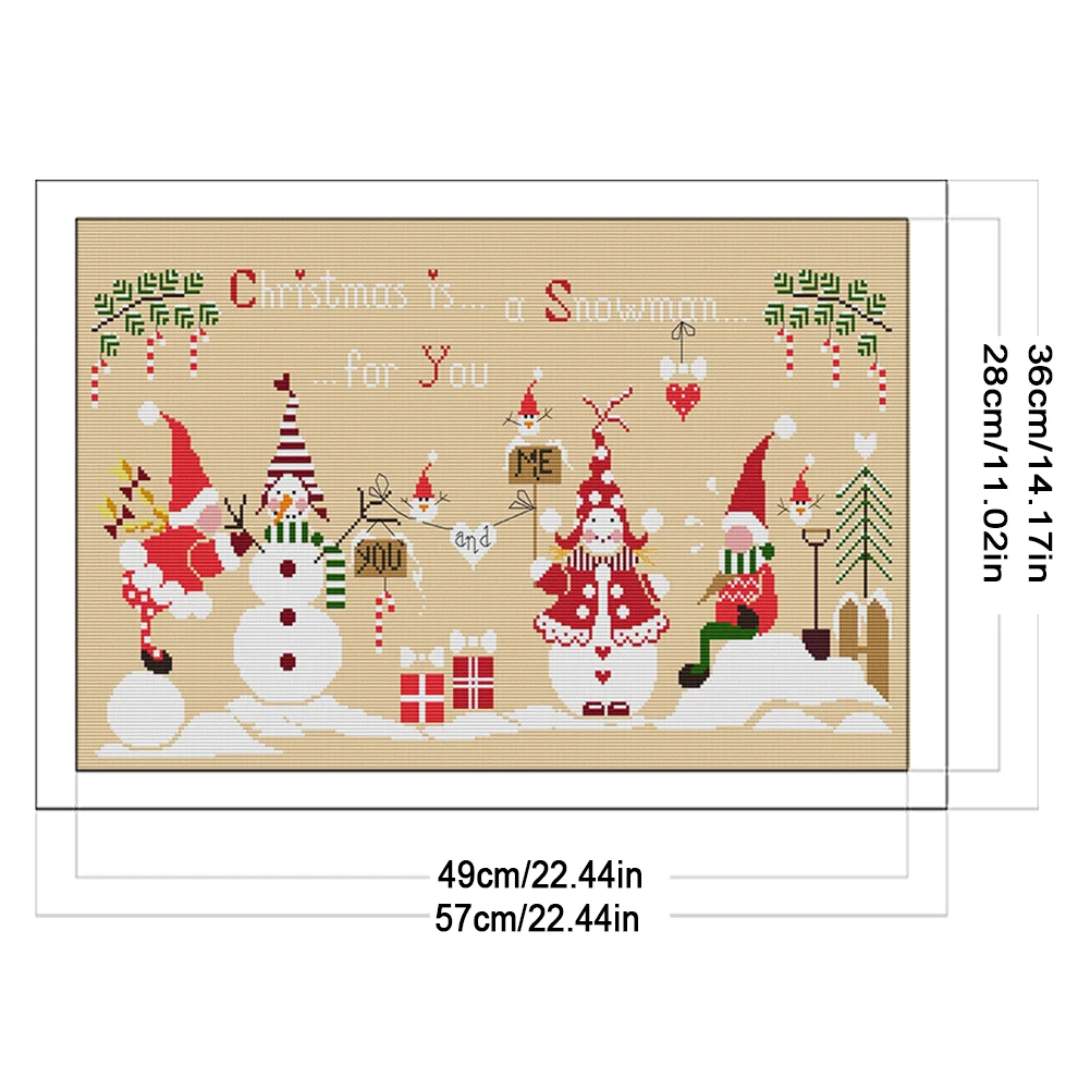 DIY Stamped Cross Stitch 14CT Full Embroidery 57*36cm - Christmas Snowman