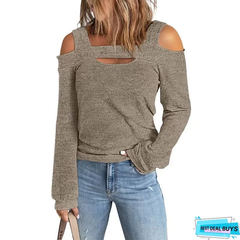 Sexy Strapless Solid Color Casual Long Sleeve Sweater