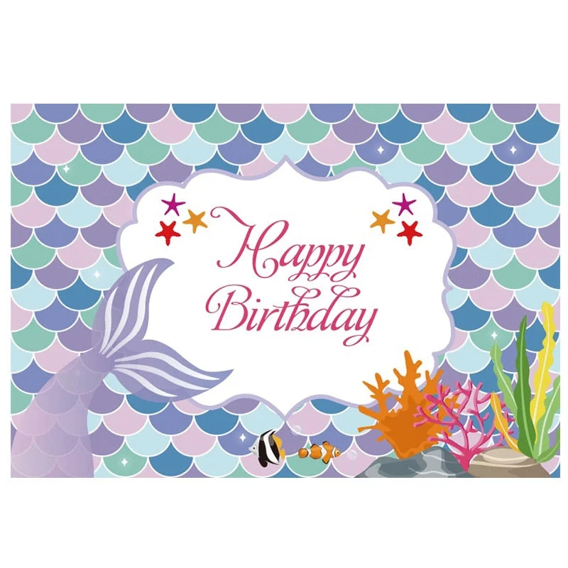 180x110cm Little Mermaid Party Backdrops Under the Sea Party Photography Background Kids Birthday Party Decorations Baby Shower