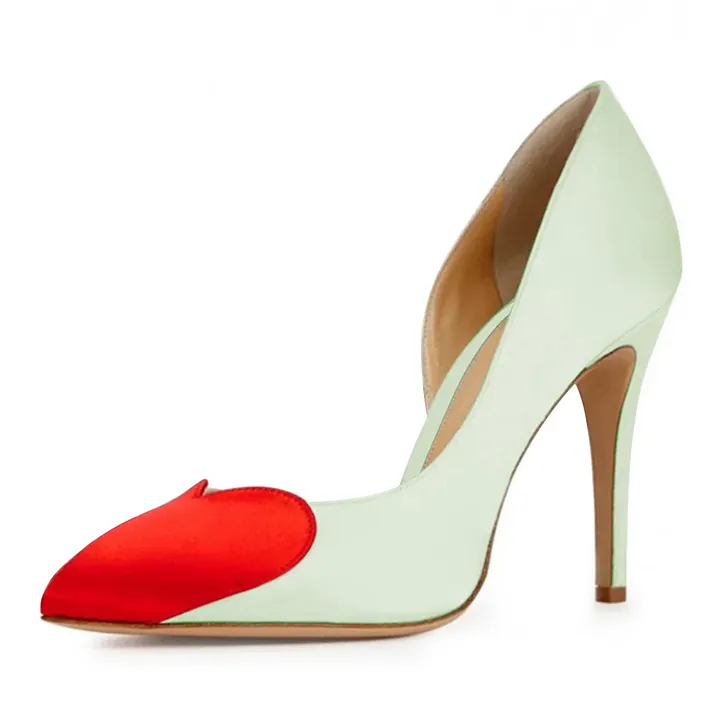 Pointed Toe Stiletto High Heels Heart Patchwork Light Pink Pumps