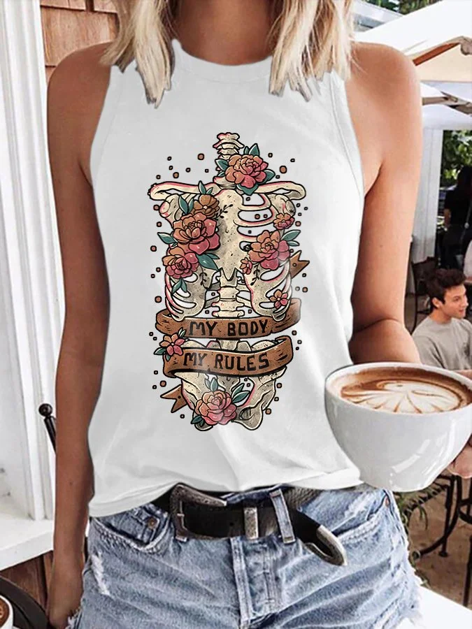 Flower My Body My Rules Print Tank Top
