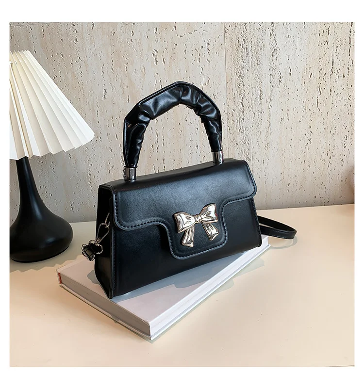 Pongl Pongl Bow Small Square Bag 2024 New National Style Handbag Lady Bag With A Sense Of Temperament One Shoulder Cross-Body Bag