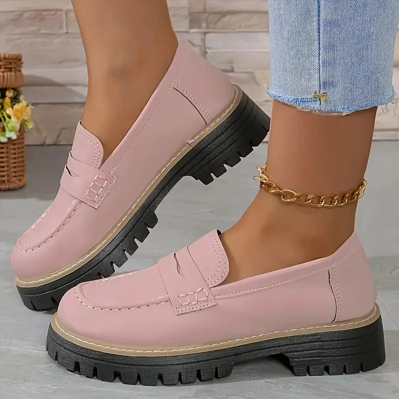 Yyvonne New Spring And Autumn Lefu Shoes Large-Size Leisure Grinding Sand Yingfeng Women's Shoes Thick Heel Thick Back Retro