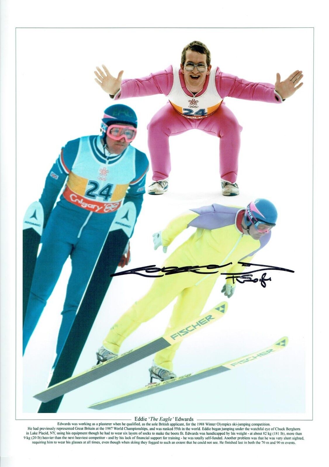 Eddie The Eagle EDWARDS Signed Autograph 16x12 Montage Photo Poster painting AFTAL RD COA