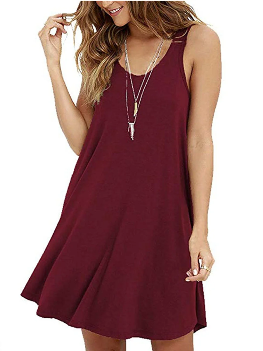 Sleeveless Solid Color Dress