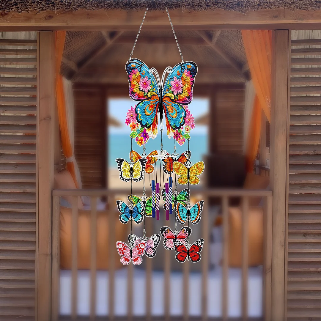 DIY  Flower Butterfly Double Side Wind Chime Diamond Art Hanging Pendant Home Decor