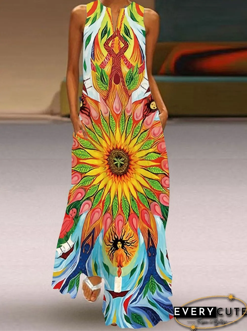 Casual Womens Fashion Sleeveless V-Neck Colorful Dress Vest Long Maxi Plus Size Beach
