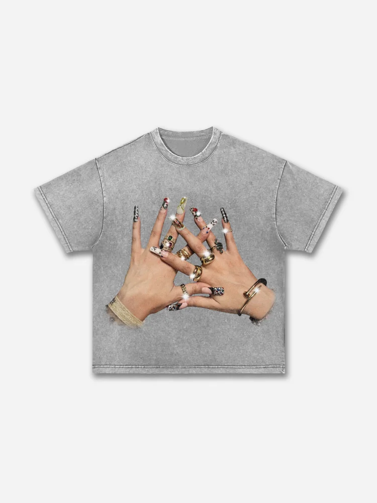 God Religion Trendy Nail Art Graphic Acid Wash T-shirt