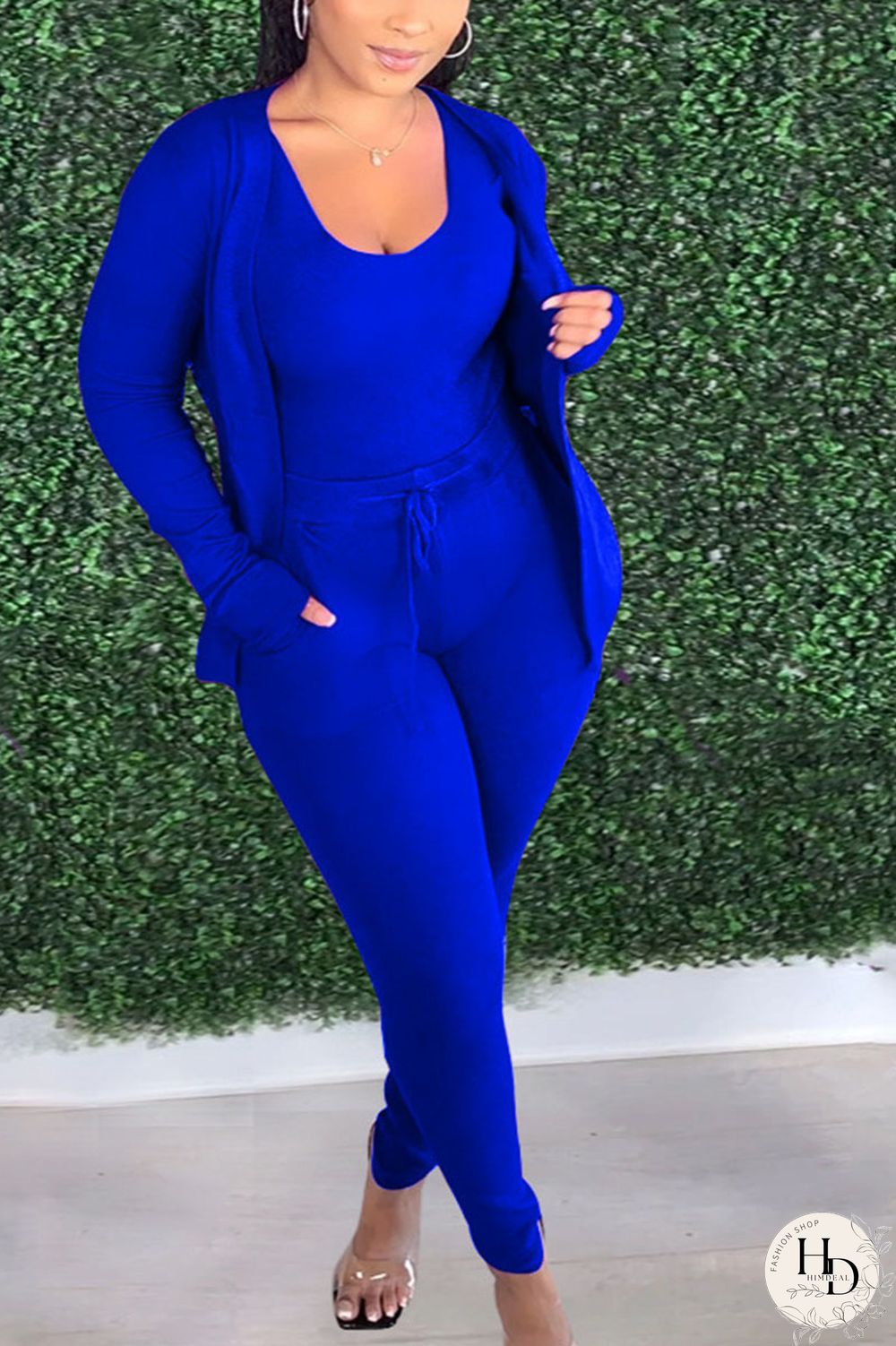 rose red Sportswear Solid O Neck Long Sleeve Regular Sleeve Two Pieces