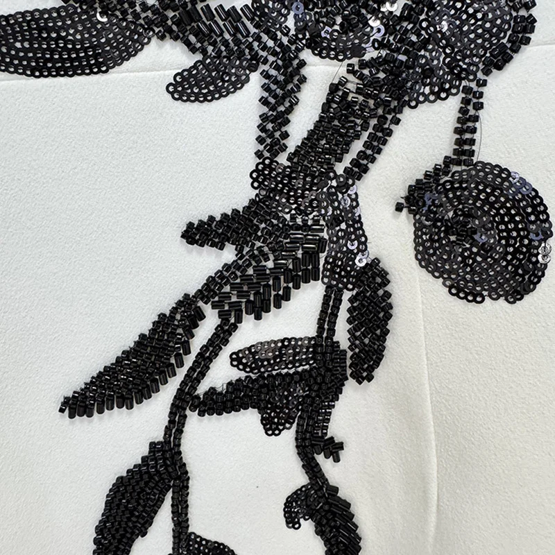 Nigikala Nigikala Star Temperament Dress Embroidered Nails Flowers Long Sleeve Open Fork Long Dress