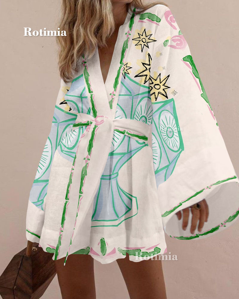 Vintage Loose Vase Print Mini Dress