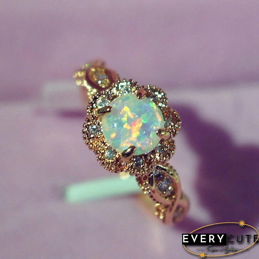 Gorgeous 14K Solid Gold Ring Rare Beautiful Fire Opal Diamond Jewelry Birthday Anniversary Gift Promise Cocktail Engagement Rings Wedding Band For Women Size 6 - 10