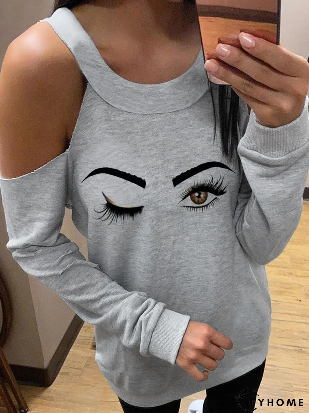 Statement Eyes Printed Crew Neck Long Sleeve Casual Tunic Sweatshirt | IFYHOME