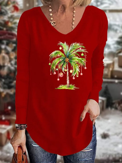 Women's Long Sleeve Scoop Neck Graphic Printed Tops