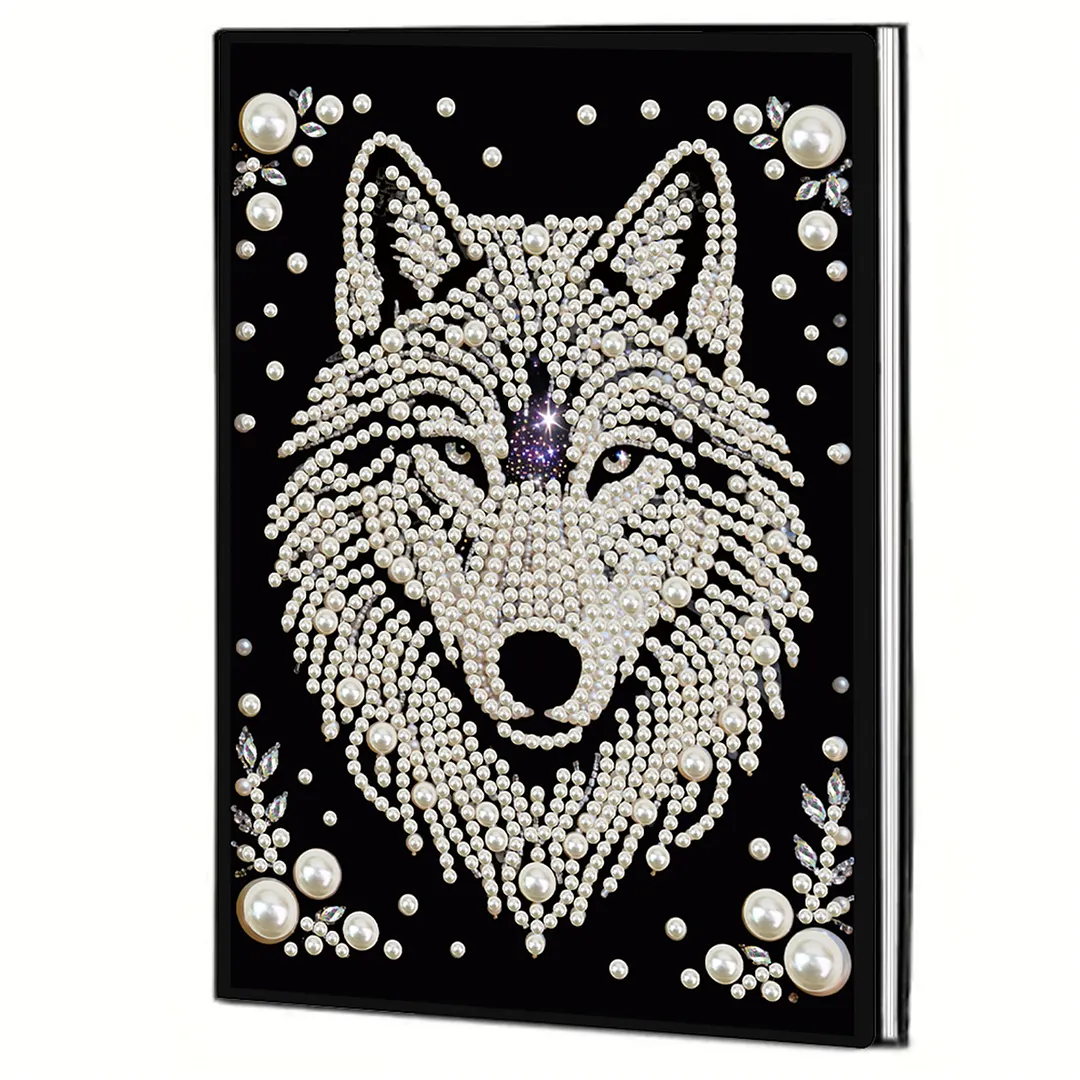 Wolves Partial Pearl DIY 50 Pages A5 Diamond Painting Notebook Special Shaped Diamond Art Diary Book Kits Wireless Strip 5D Crystal Art Paintings Sketchbook for Art Drawing