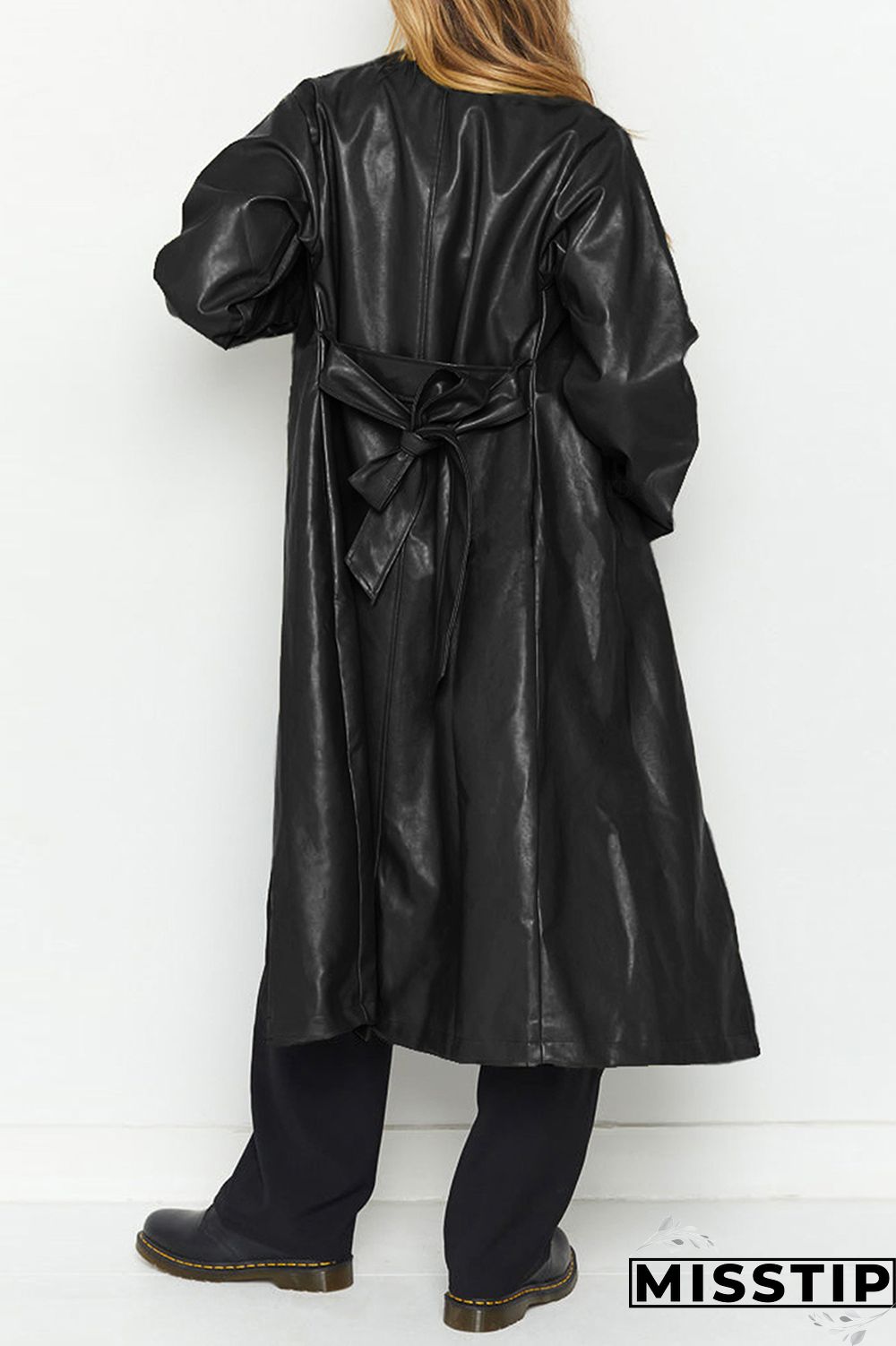 Black Elegant College Solid Solid Color Turn-back Collar Outerwear