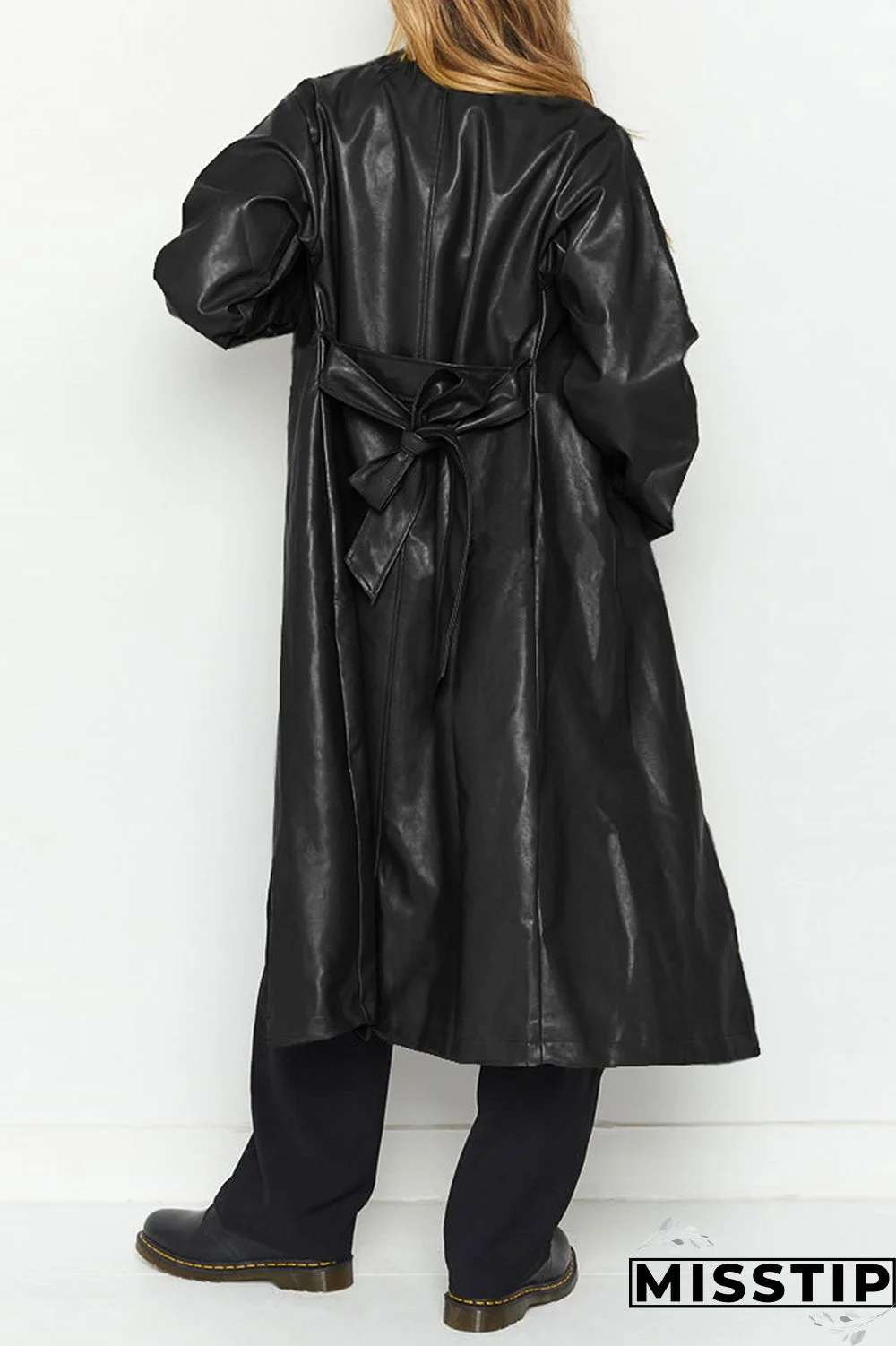 Black Elegant College Solid Solid Color Turn-back Collar Outerwear