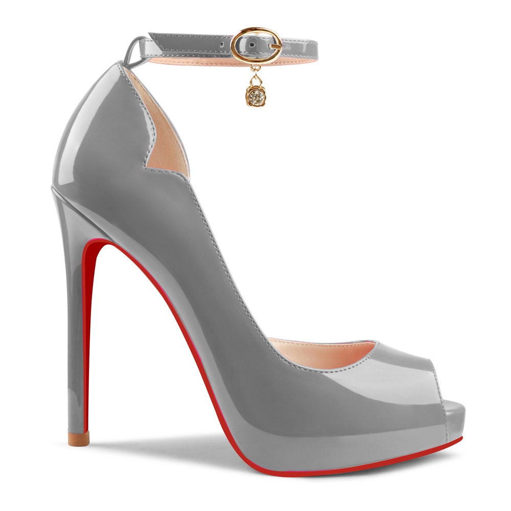 120mm Red Bottom Pendant Elastic Strap Slingback Sandals Peep Toe Platform Stilettos Patent Heels-MERUMOTE