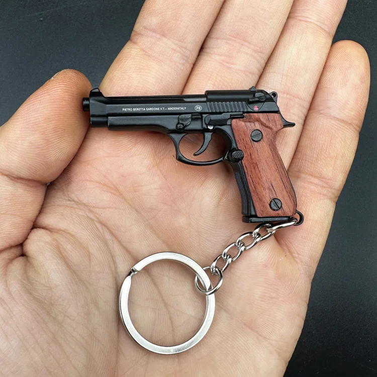 Limited Edition®️ 1:4 Scale World`s Smallest Beretta M92F with Wood Grip Best Fidget Toy - Collection Toy - Pistol Keychain Toy
