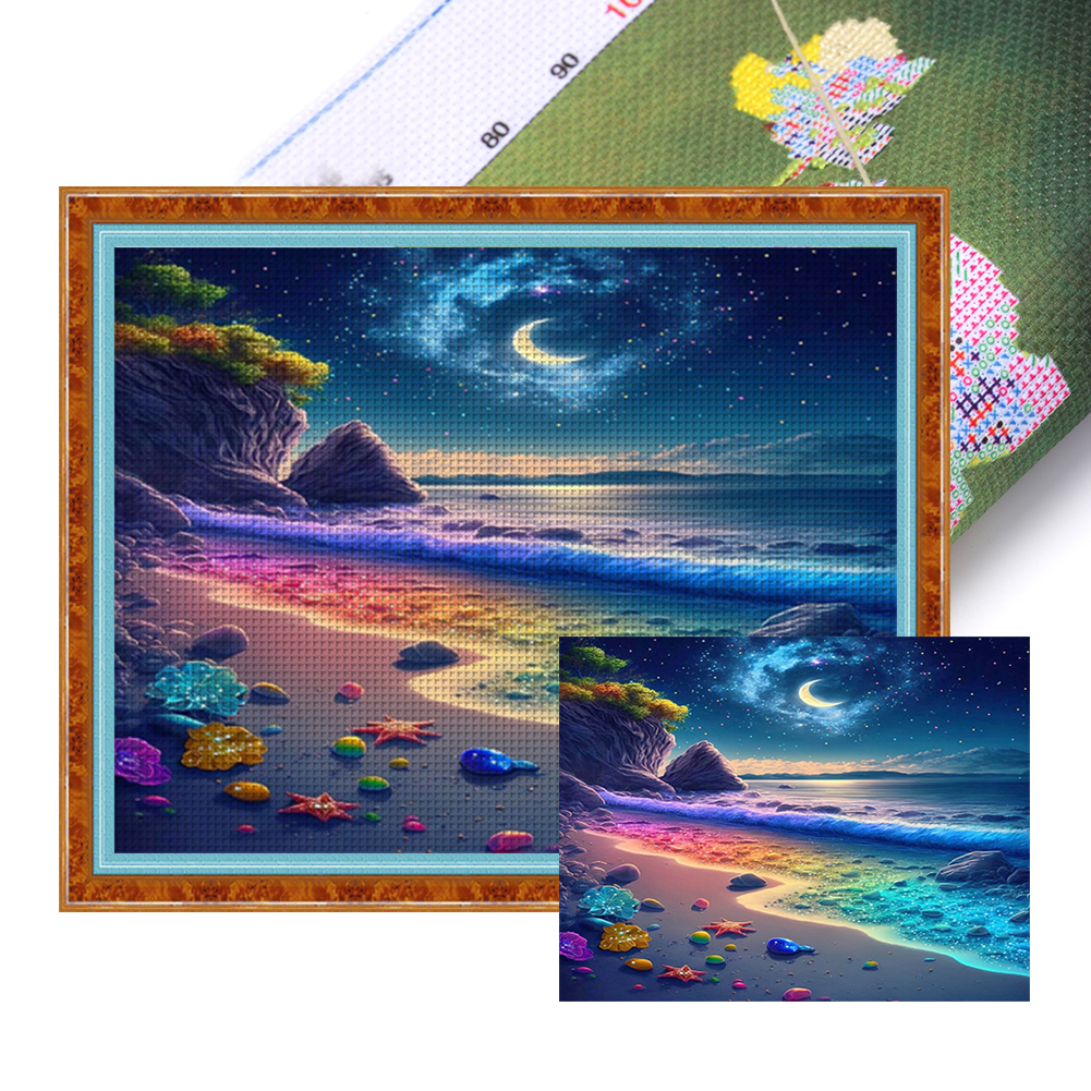 Colorful Wave Beach Full 11CT Pre-stamped Canvas(50*40cm) Cross Stitch