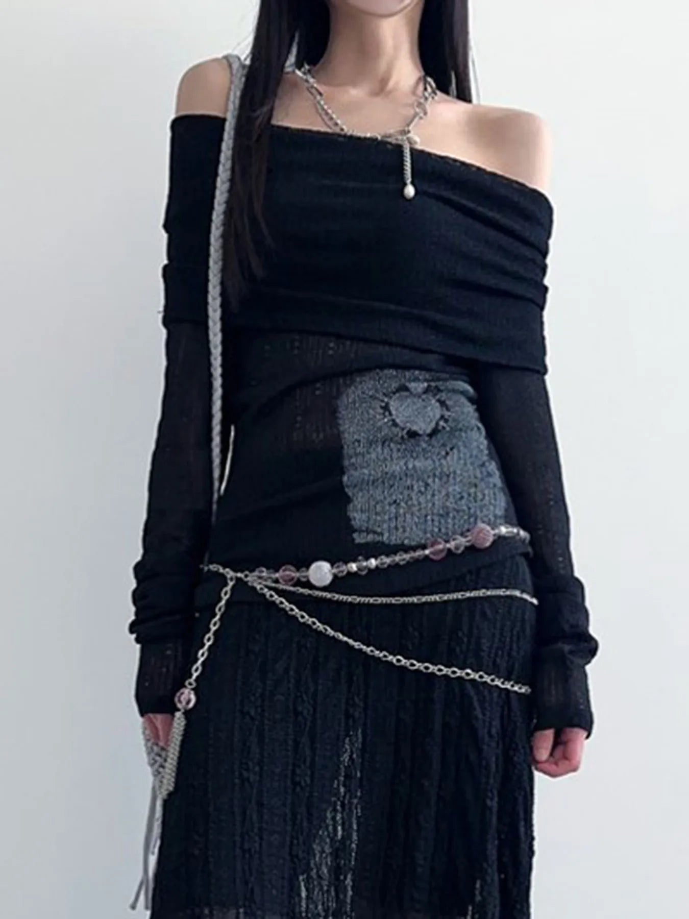 See Through Dark Printed T Shirt Casual Slash Neck Long Sleeve Tees Women Autumn Spring Fashion Streetwear Ladies Aiertu