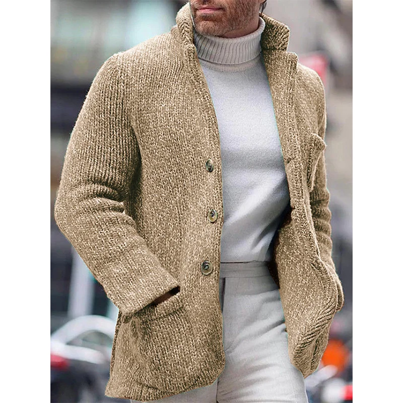 Wongn Wongn And Winter New Men's Knit Cardigan Stand Collar Long Sleeve Single Breasted Pocket Cardigan Casual Men's Jacket