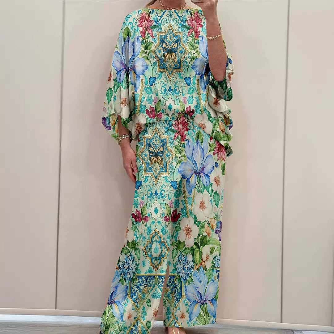 Women Long Sleeve V-neck Graphic Floral Printed Top