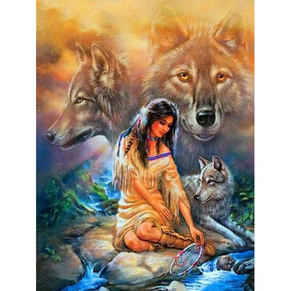 

(Multi-Size) Woman and Wolf - Round/Square Drill Diamond Painting - 30*40CM, Square diamond 40*50cm, 501 Original