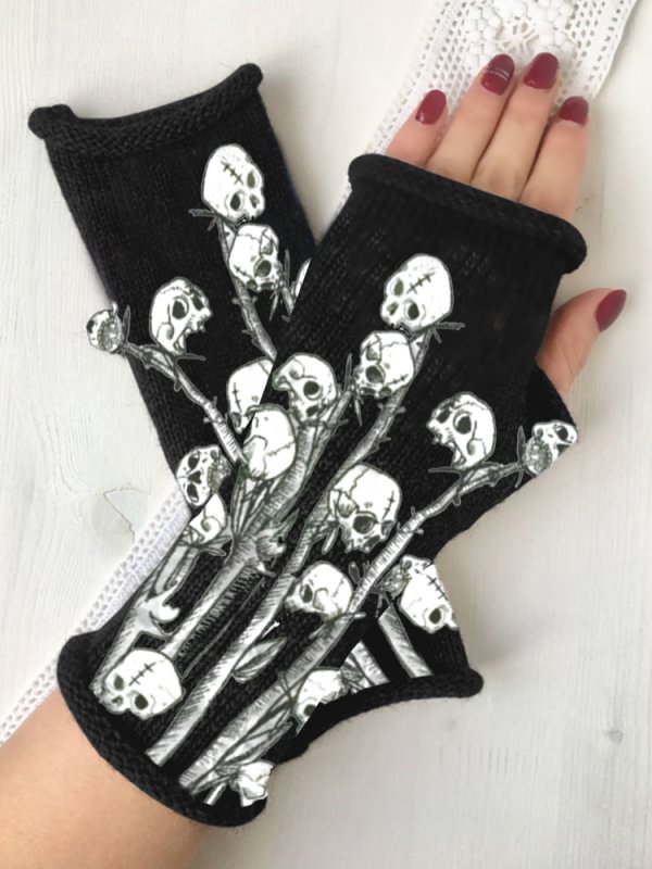Punk horrible printed knitted warm gloves