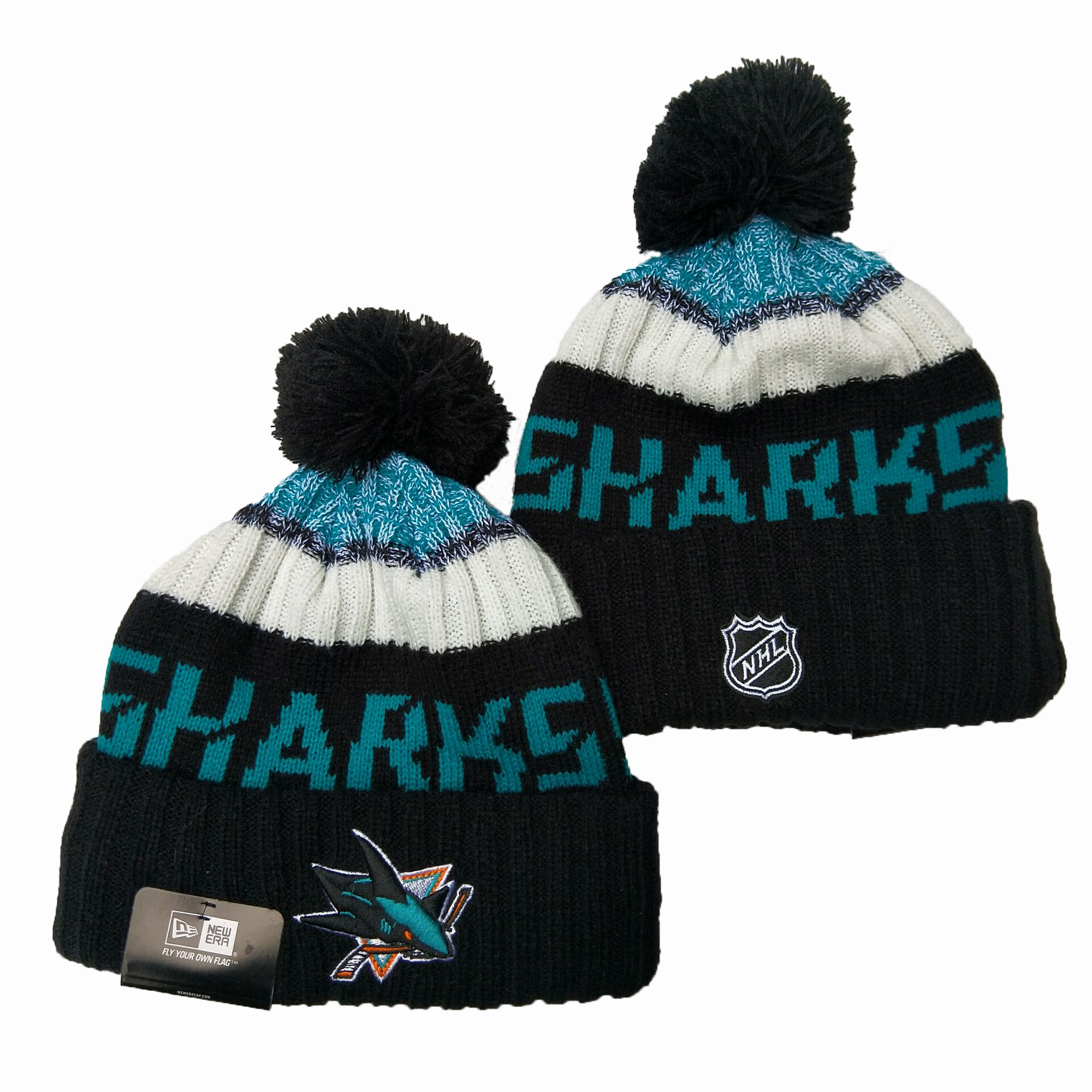 Men's Blue San Jose Sharks Cuffed Knit Hat with Pom mysite