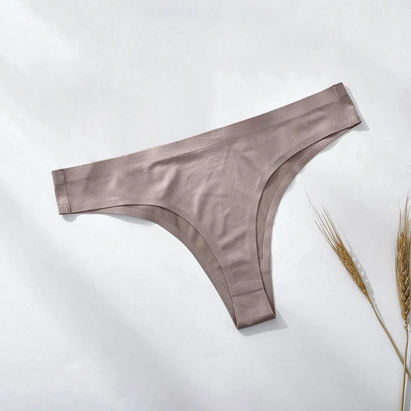 BANNIROU 1pcs Sexy Sports Underwear Woman Seamless Panties Female T-back Solid Soft G-string Ice Silk Thong For Woman Underwear