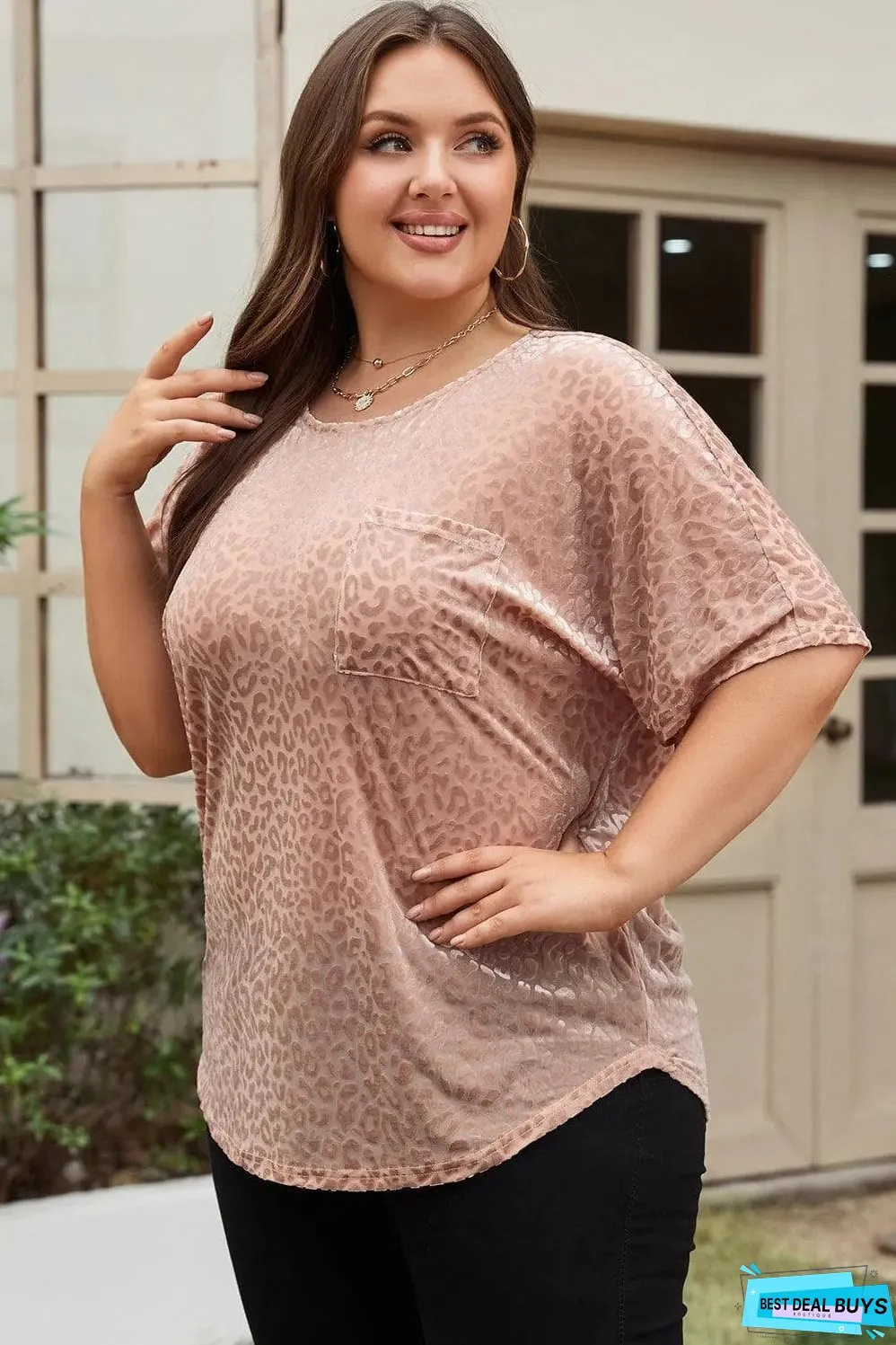 Khaki Leopard Print Plus Size T-shirt