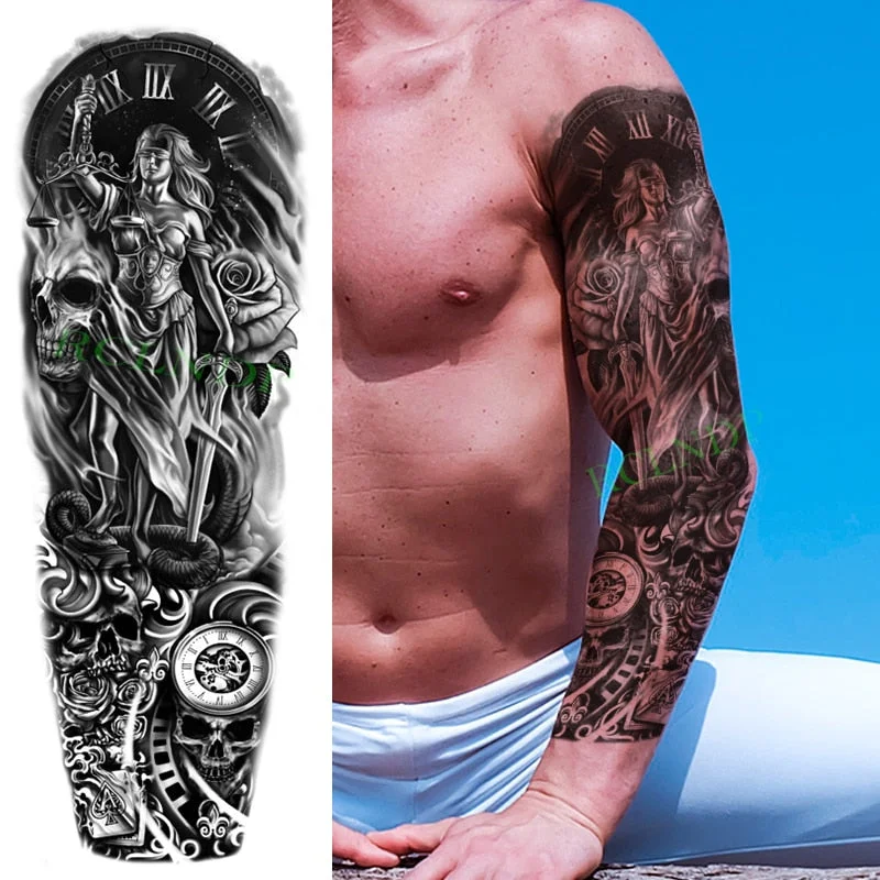 Waterproof Temporary Tattoo Sticker Anubis Ancient Egypt Dog Roma Clock Eye Full Arm Fake Tatto Flash Tatoo Sleeve for Men Women