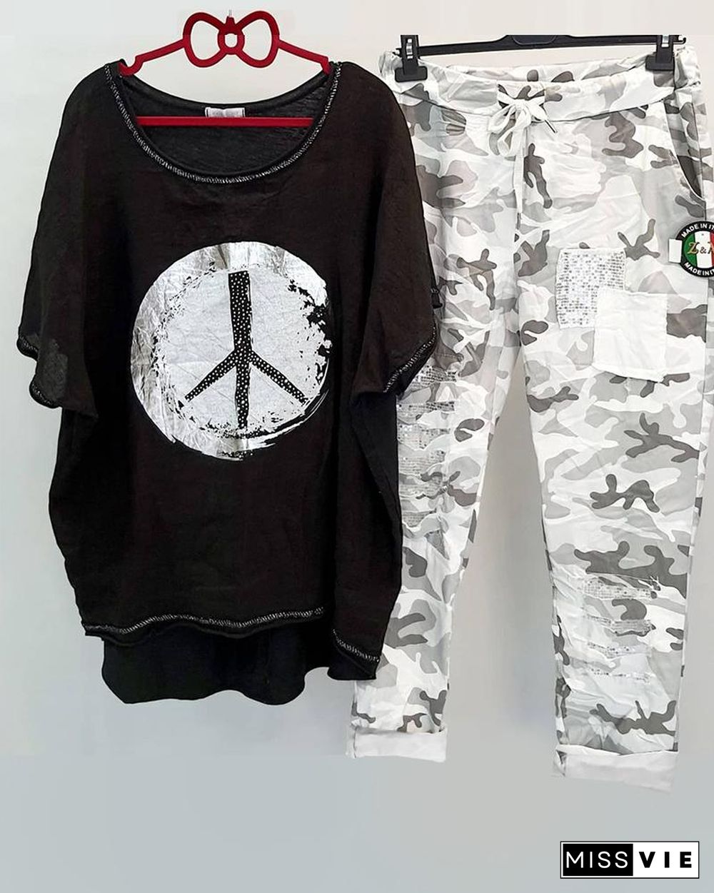 Camouflage Women's Printed Casual Two-piece Suit