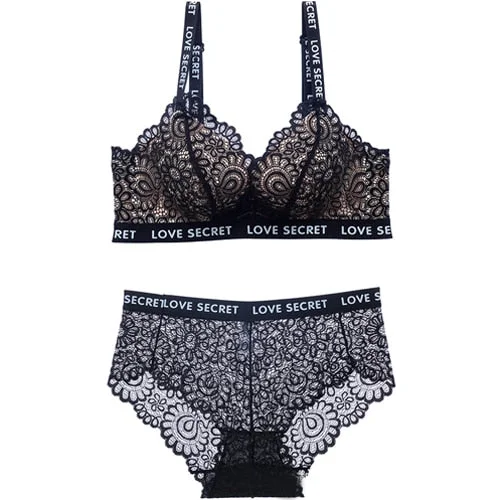 DERUILADY Bra Set Sexy Lace Floral Lingerie Fashion Wireless Breathable Underwear Set Women Seamless Push Up Bra And Panty Set