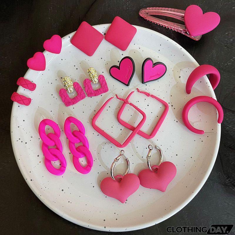 Women Fashion Geometric Fluorescent Rose Without Ear Hole Ear Clip Earrings